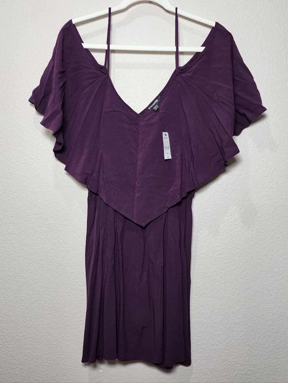 Express Plum V-Neck Ruffle Flutter Sleeve Mini Dress